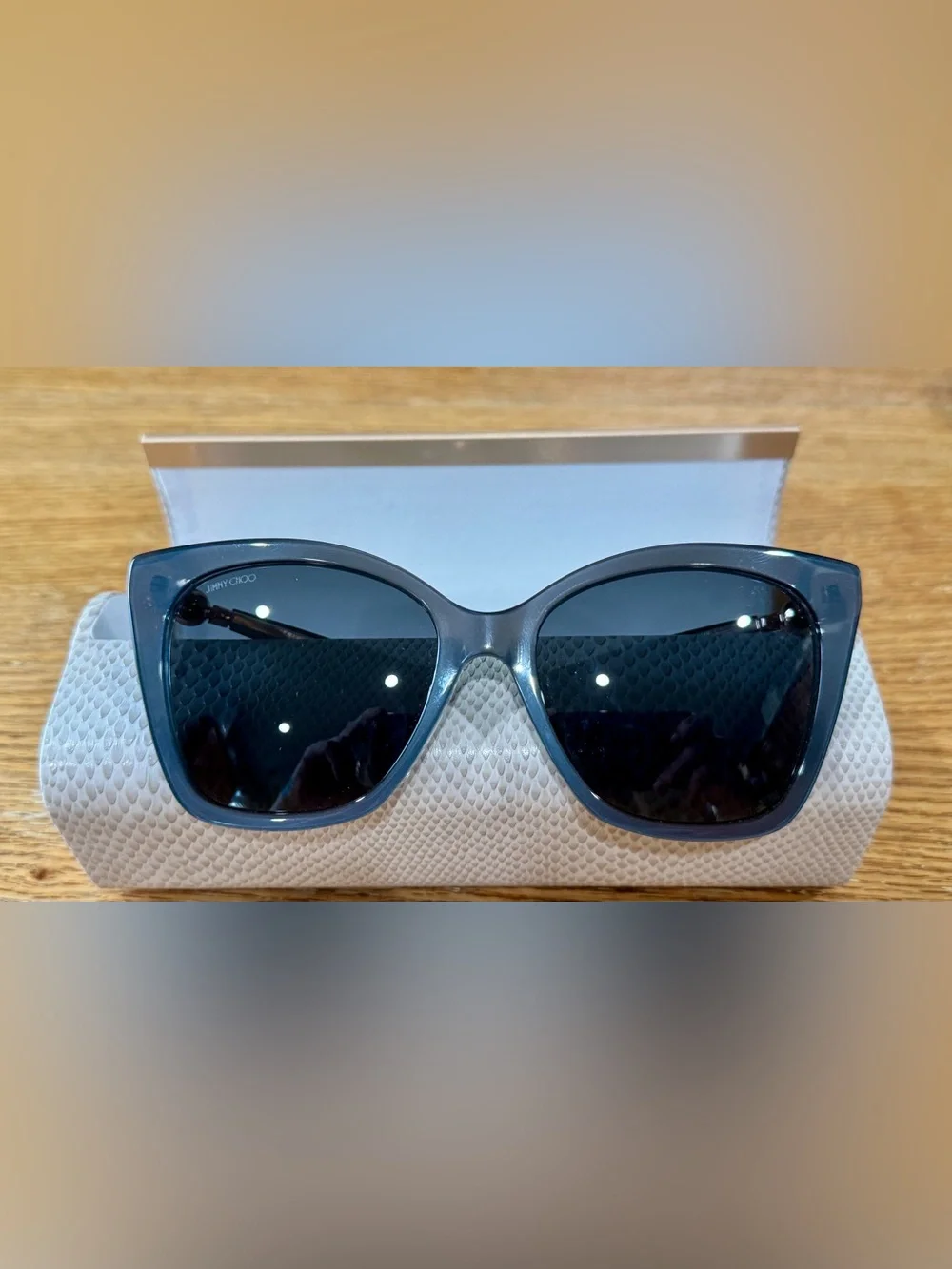 Jimmy Choo peared gray Sunglasses with Cream Textured Case